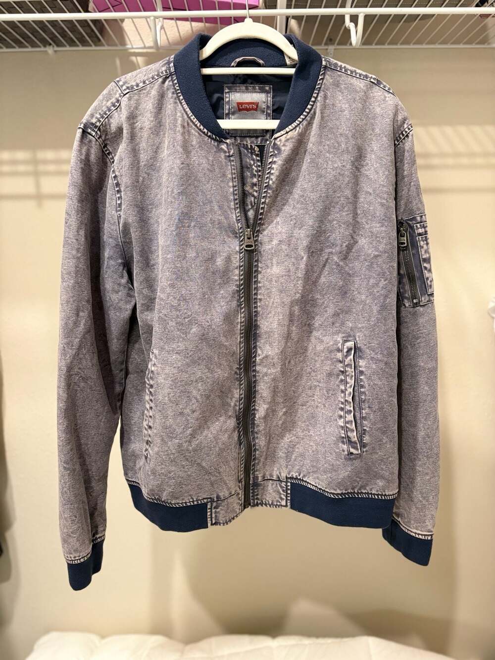 Levi's Acid Wash Denim MA-1 Bomber Jacket with Utility Sleeve Pocket
